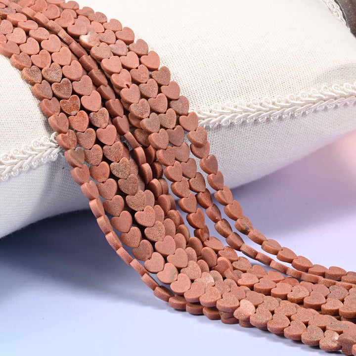 Matte Gold Sandstone Flat Heart Beads