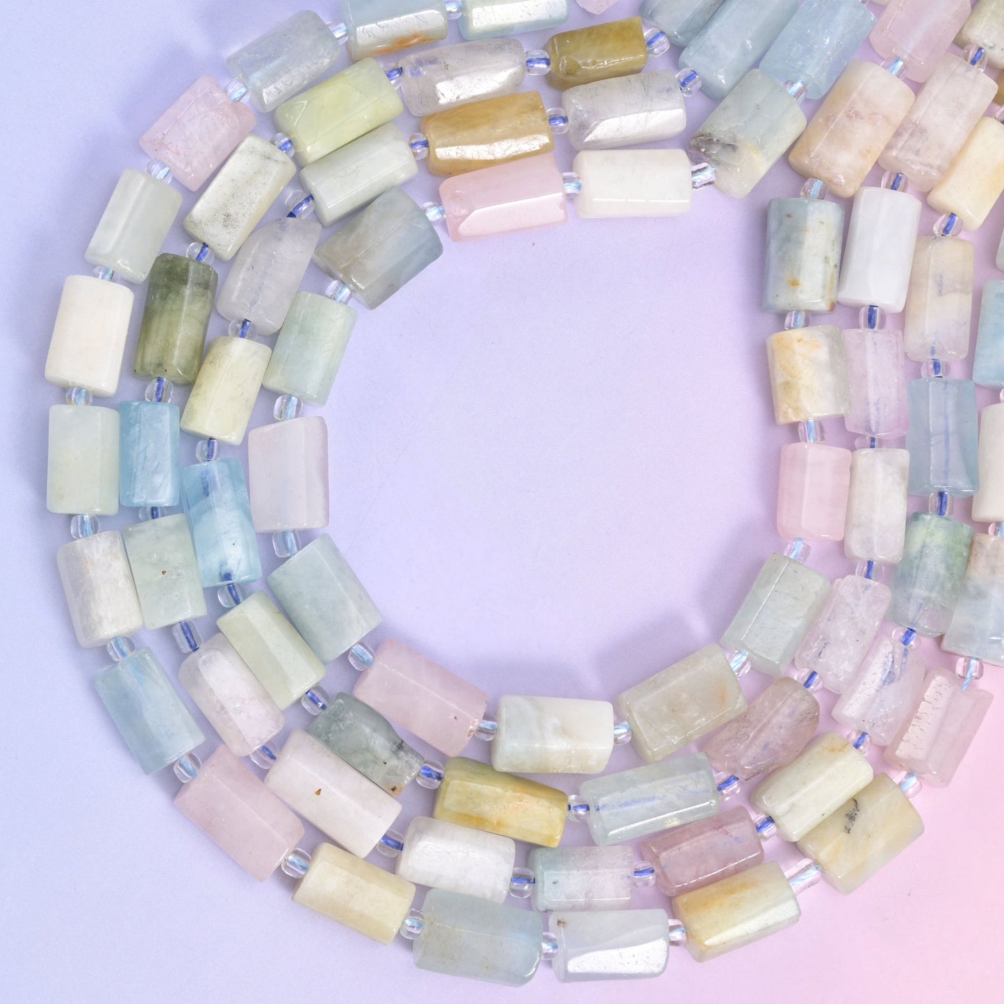Multi-Color Morganite Faceted Tube Beads, approximately 29 beads per strand