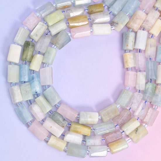 Multi-Color Morganite Faceted Tube Beads, approximately 29 beads per strand