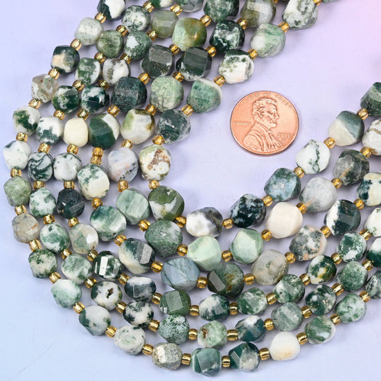 Faceted spiral twist cut Tree Agate beads