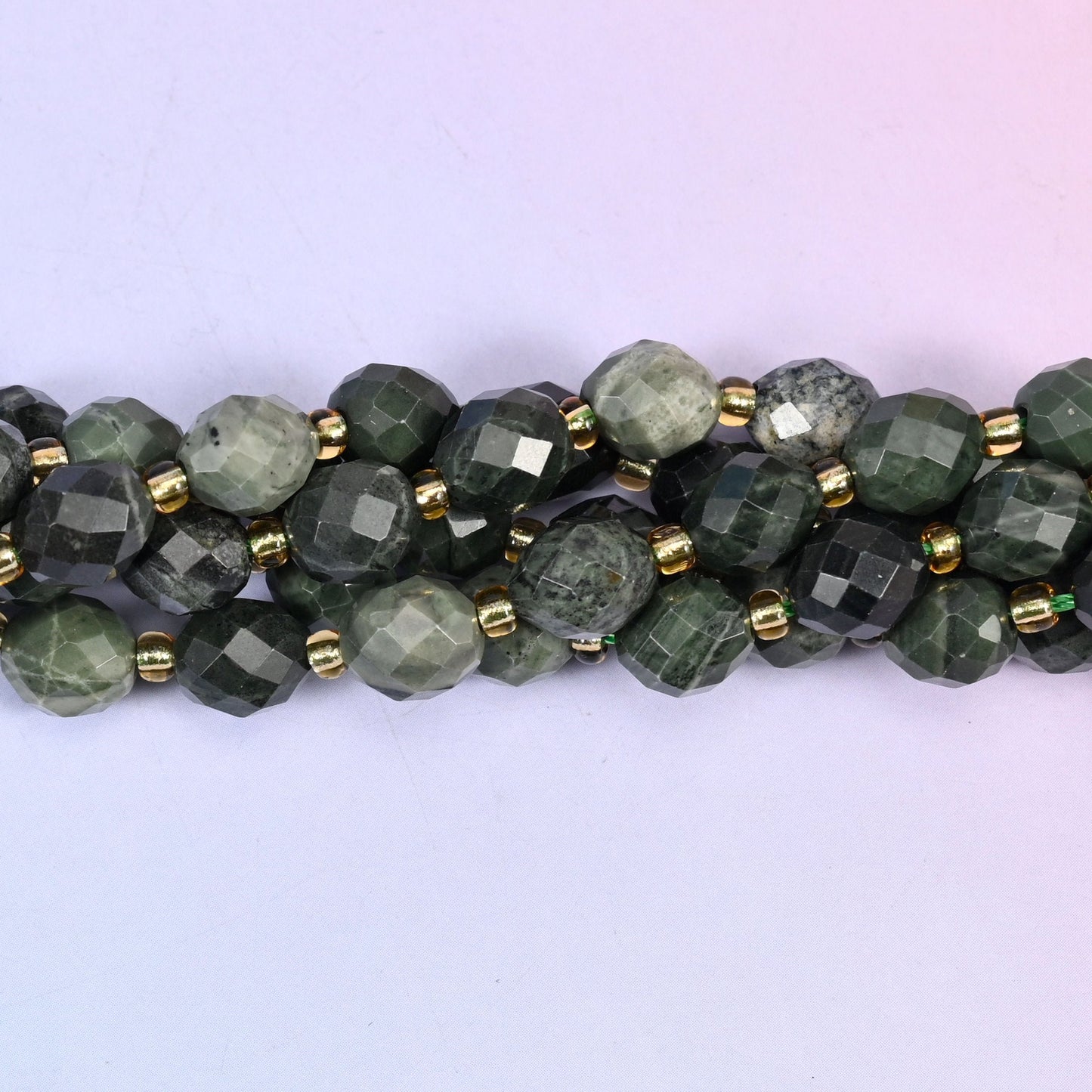 Kambaba Jasper Faceted Rice Barrel Beads, natural stone, center drilled