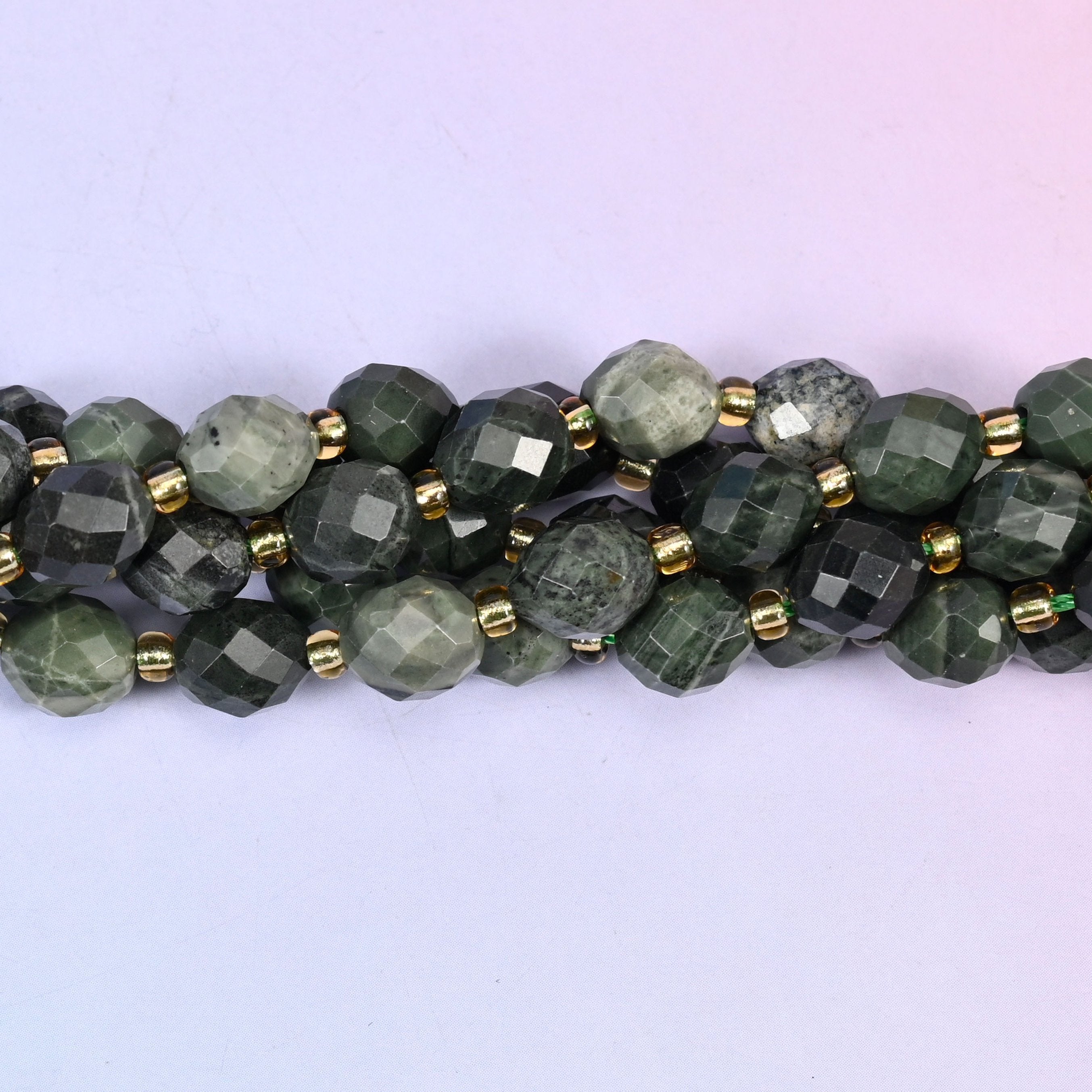 Kambaba Jasper Faceted Rice Barrel Beads, natural stone, center drilled