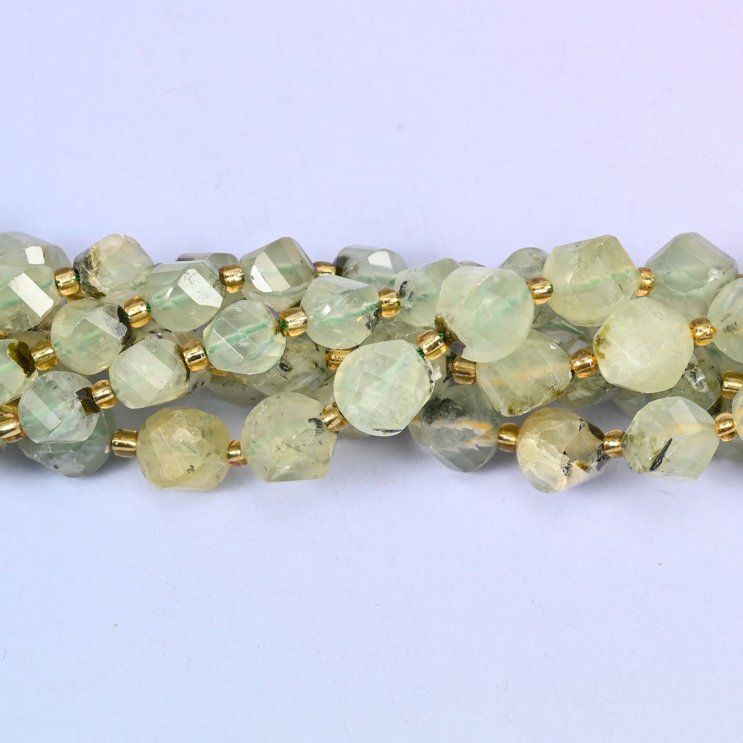 Prehnite Faceted Spiral Twist Beads: Size 8mm 10mm, Jewelry Making, 15 inch Strand