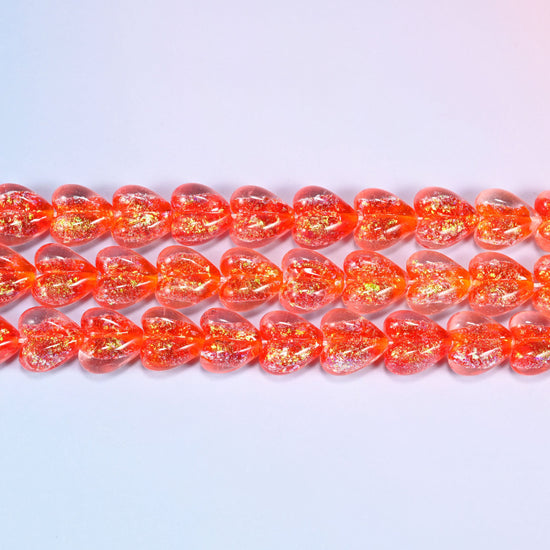 Iridescent Red Heart Glass Beads, 16x15mm, 24pc Strand