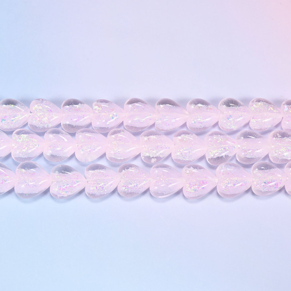 Pink iridescent glass heart beads, puffed shape, 16x15mm