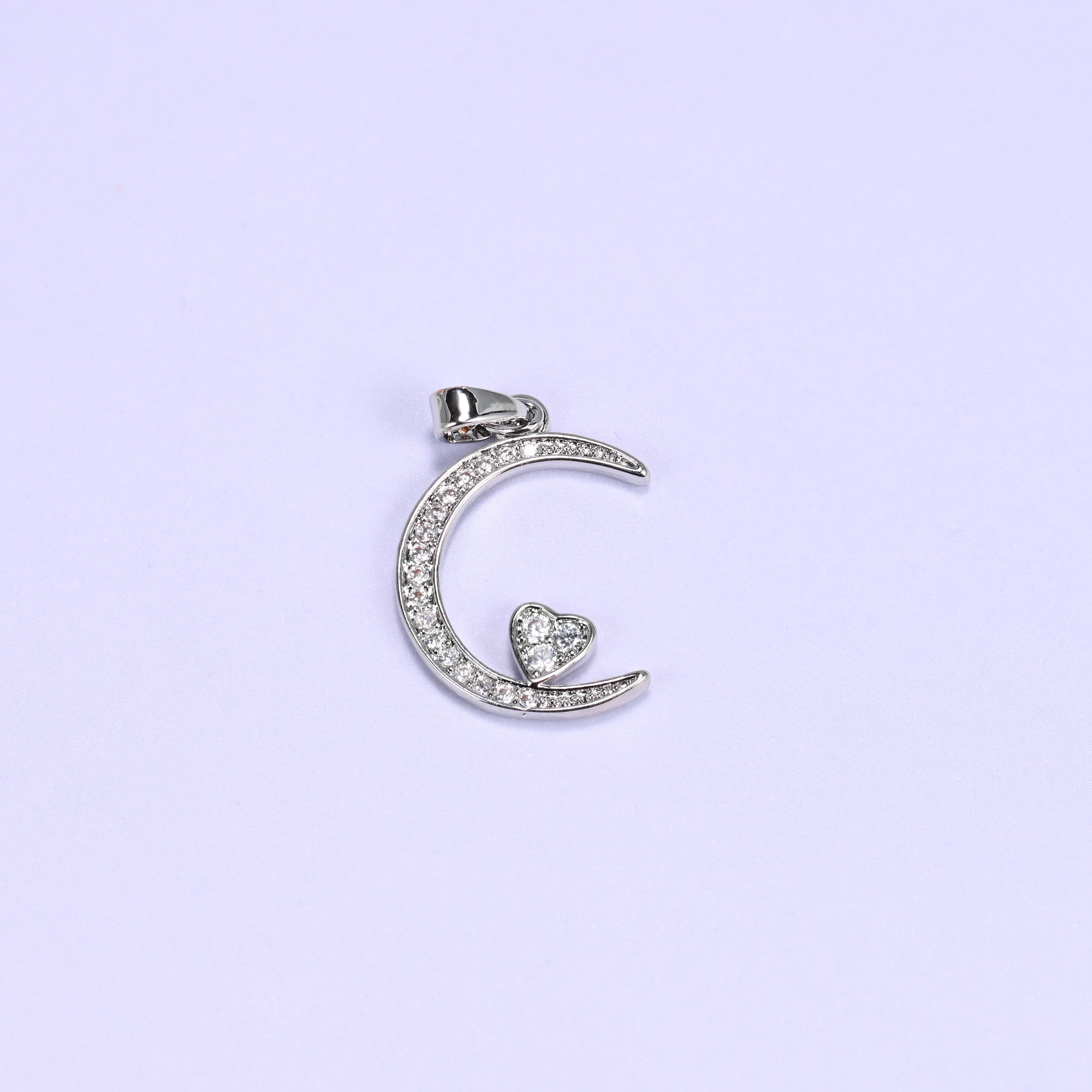 18K gold plated brass moon heart charm pendant, approx 20mm x 15.75mm