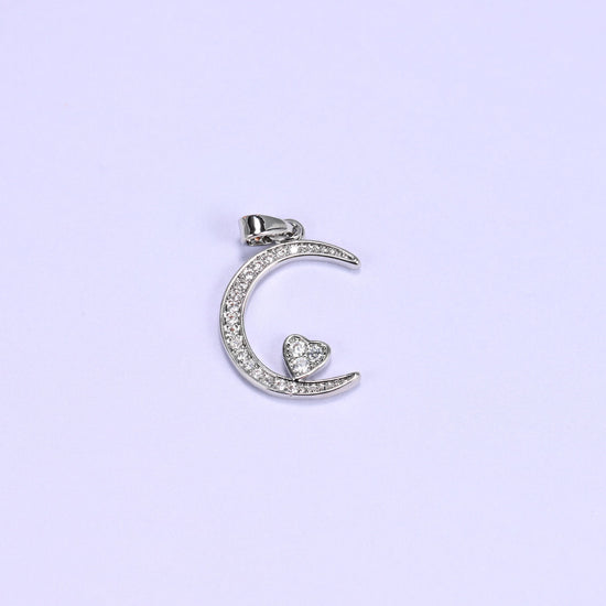 18K gold plated brass moon heart charm pendant, approx 20mm x 15.75mm