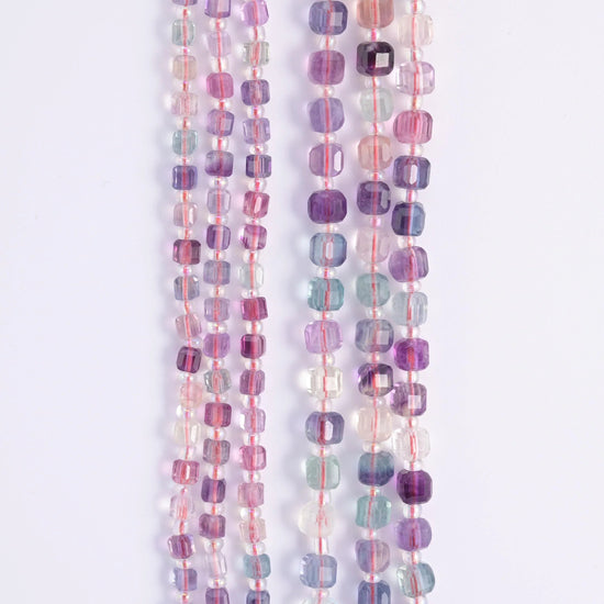 Faceted cube cut Rainbow Fluorite beads.