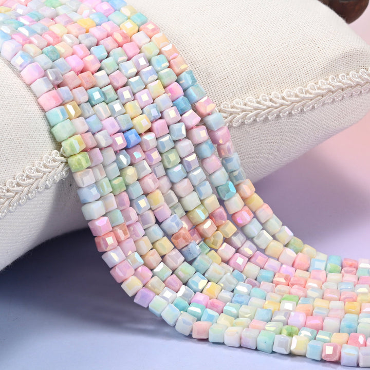 Colorful Opaque Faceted Cube Glass Beads