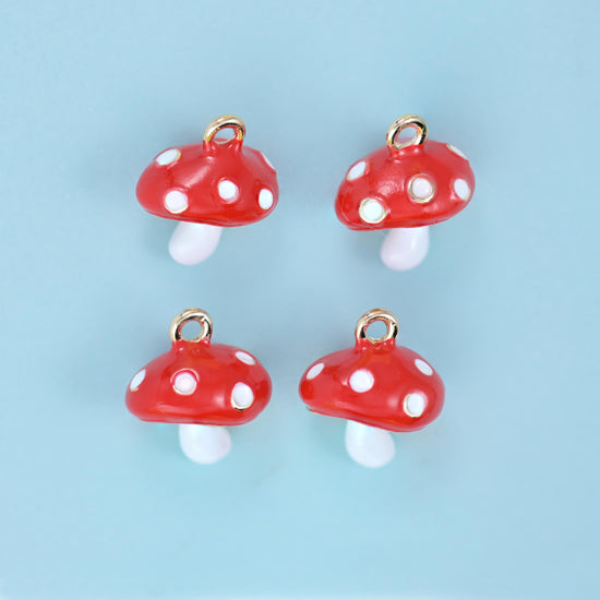 Enamel Big Cap Mushroom Charm 14x12mm, ring set into the top of the cap