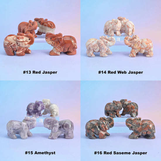 Elephant crystal carvings, sold as a random pick of 3 or 5.