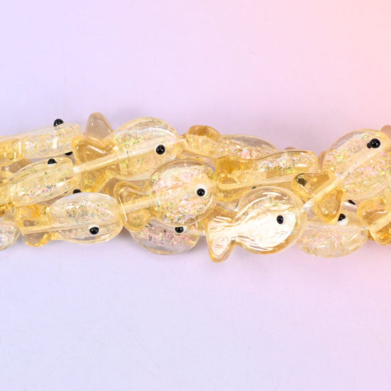 Iridescent Yellow Fish Glass Beads: Jewelry Making Supply
