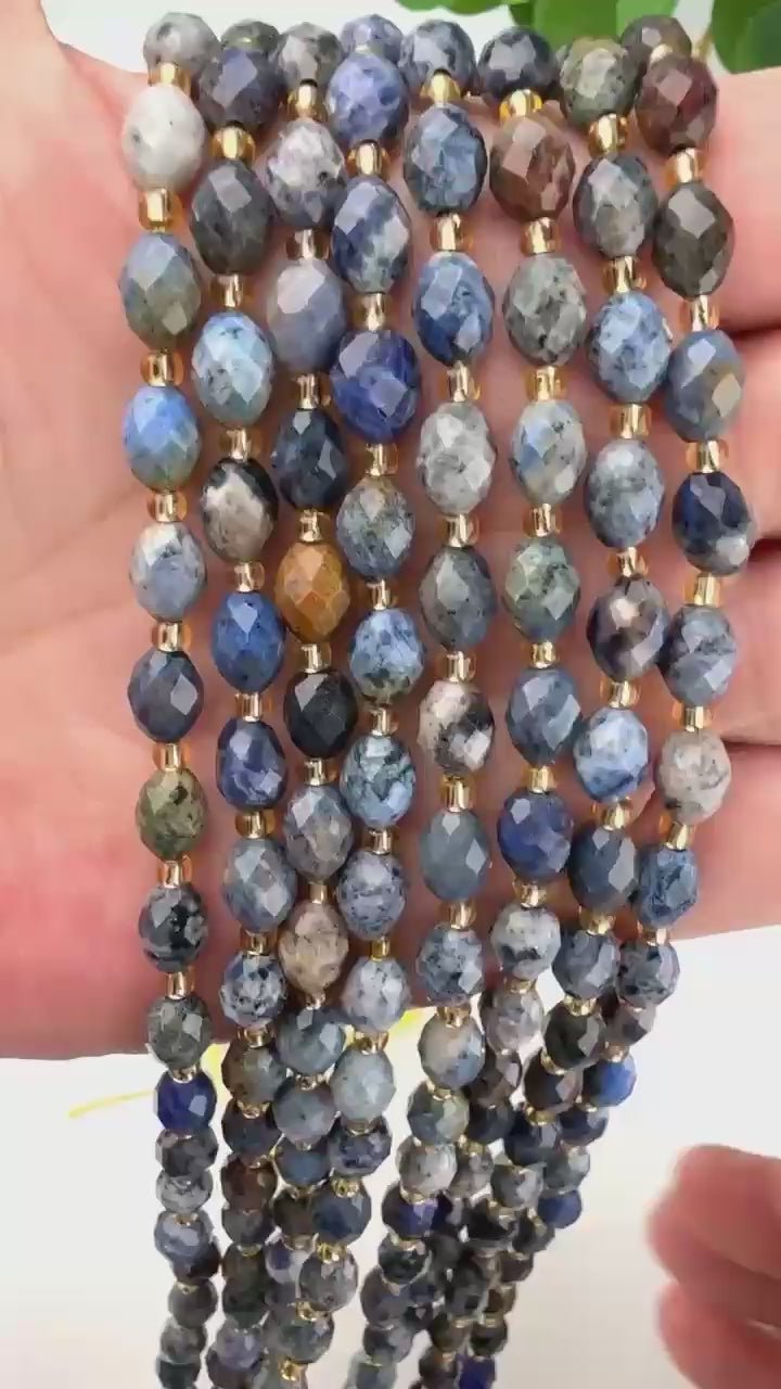 Sunset Dumortierite Faceted Rice Barrel Beads, approximately 39 beads per strand