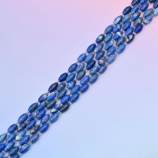 Lapis Lazuli barrel beads in denim and royal blue with white calcite veining