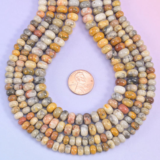Crazy Lace Agate rondelle beads, approximately 90 beads per strand