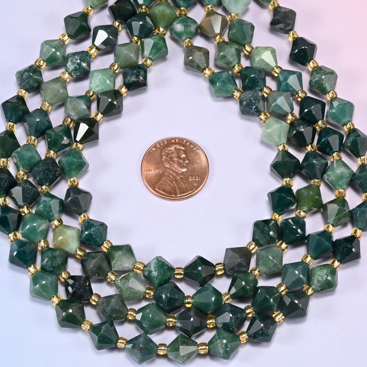 Moss Agate Faceted Bicone Beads 8mm Jewelry Making 15 Inch Strand