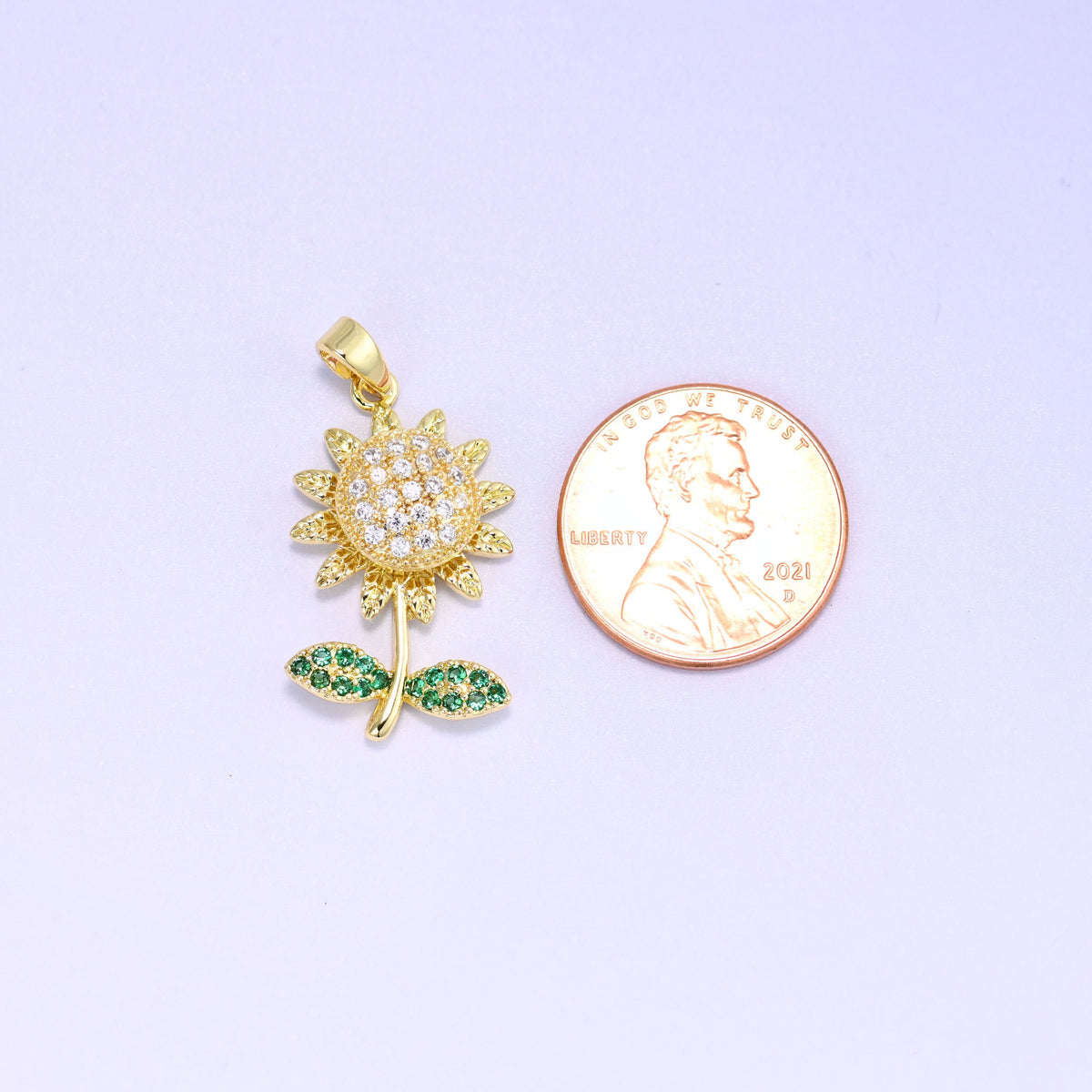 Sunflower spinner zircon charm pendant with spinning center accent