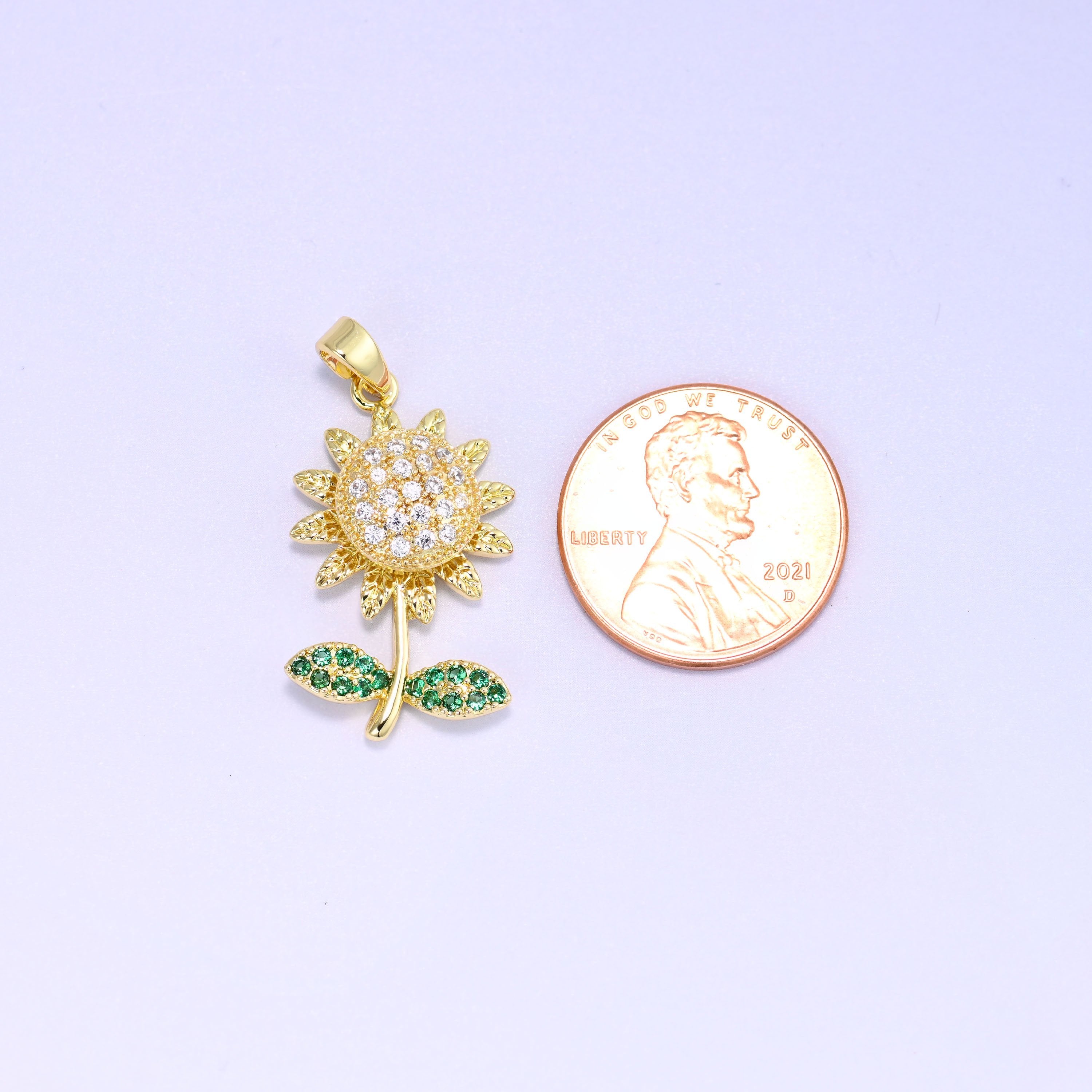 Sunflower spinner zircon charm pendant with spinning center accent
