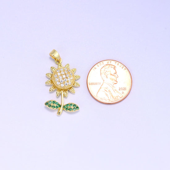 Sunflower spinner zircon charm pendant with spinning center accent