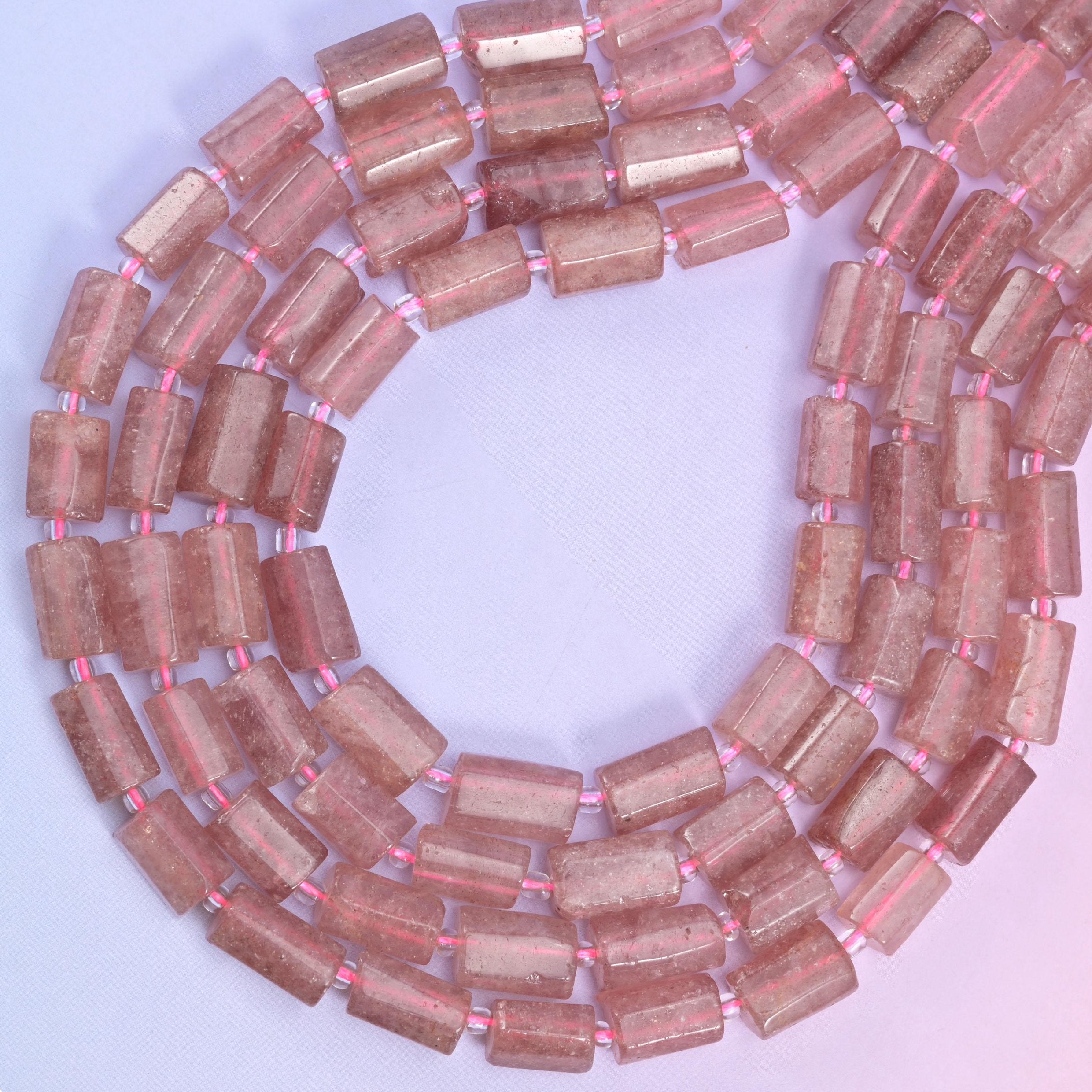 Strawberry Quartz Faceted Tube Beads, approximately 29 beads per strand