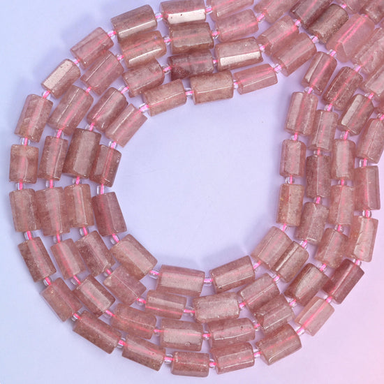 Strawberry Quartz Faceted Tube Beads, approximately 29 beads per strand