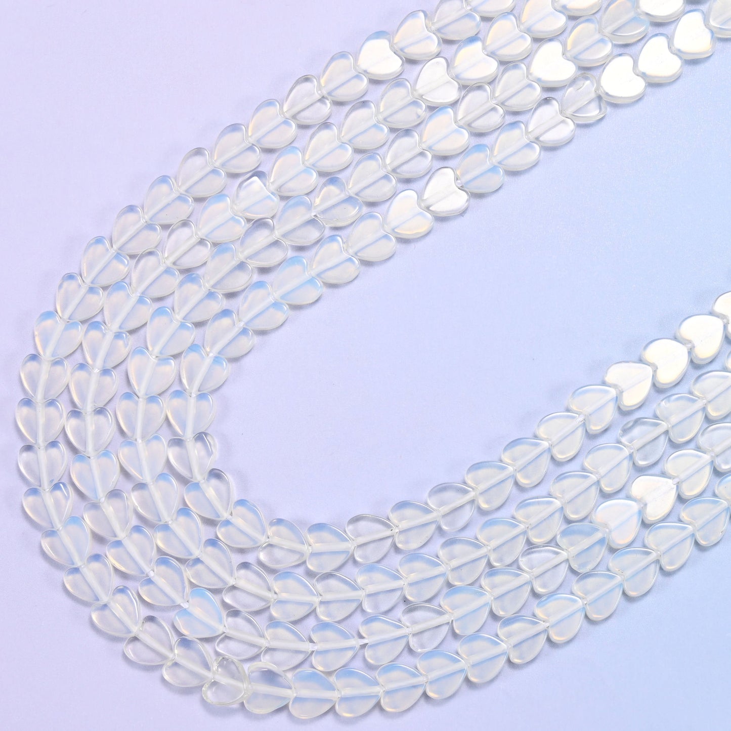 Opalite Flat Heart Beads, 15 inch strand