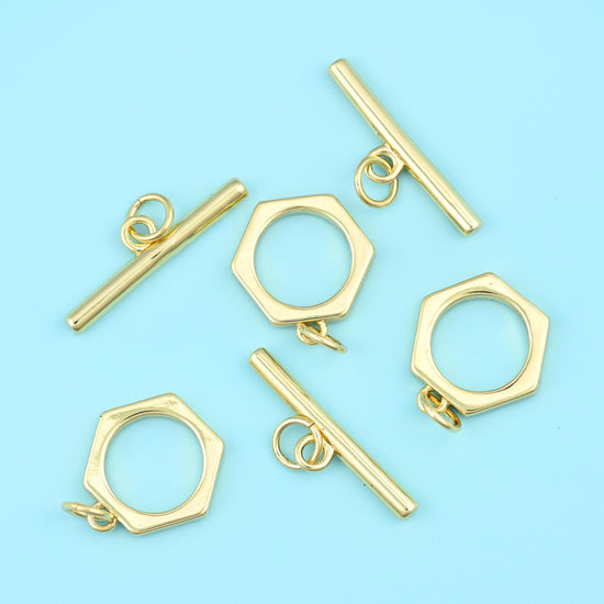 18K Gold Filled Hexagon Toggle Clasp 13.78mm
