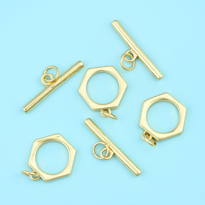 18K Gold Plated Hexagon Toggle Clasp 13.78mm