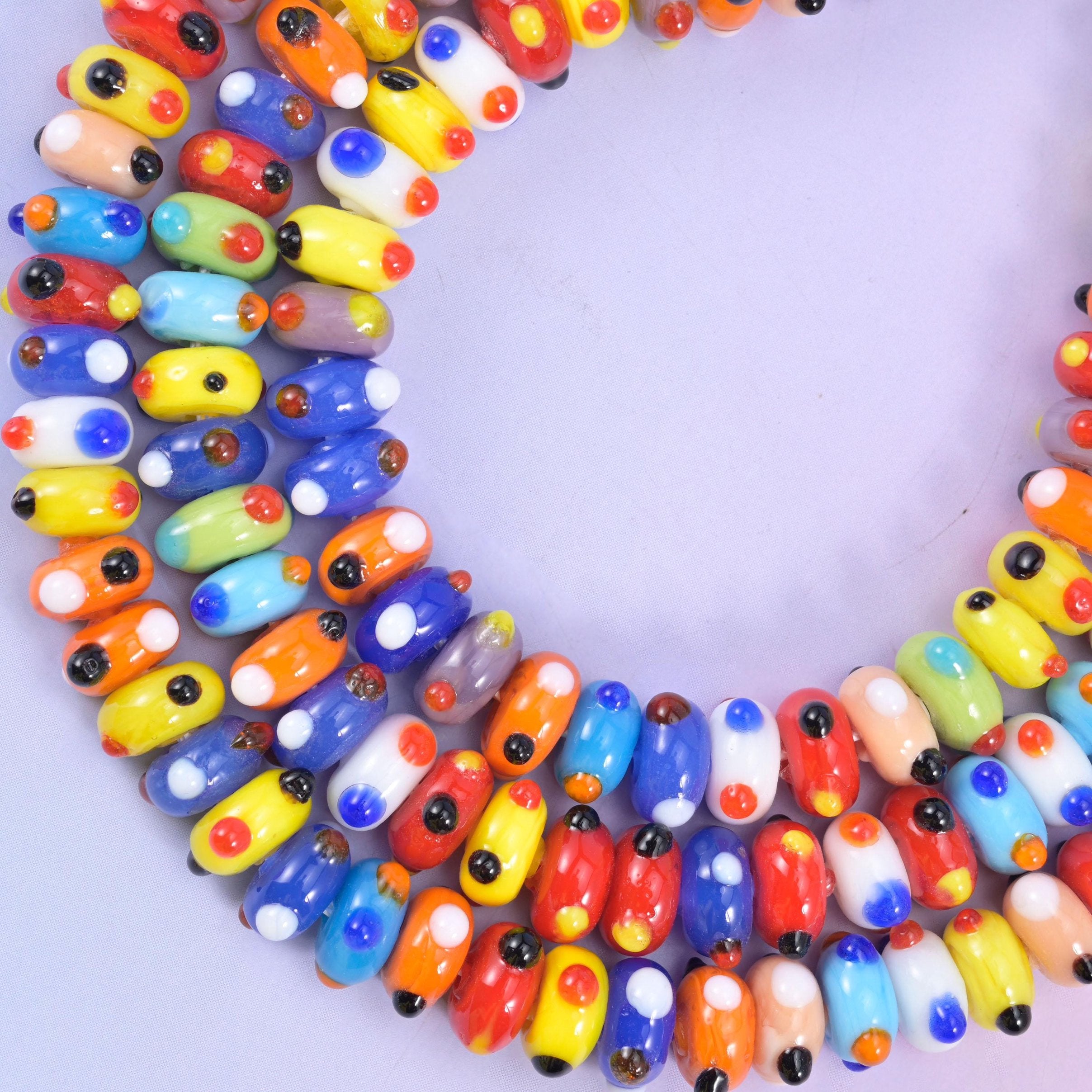 Multi-Color Dotted Donut Glass Beads, 40 beads per strand