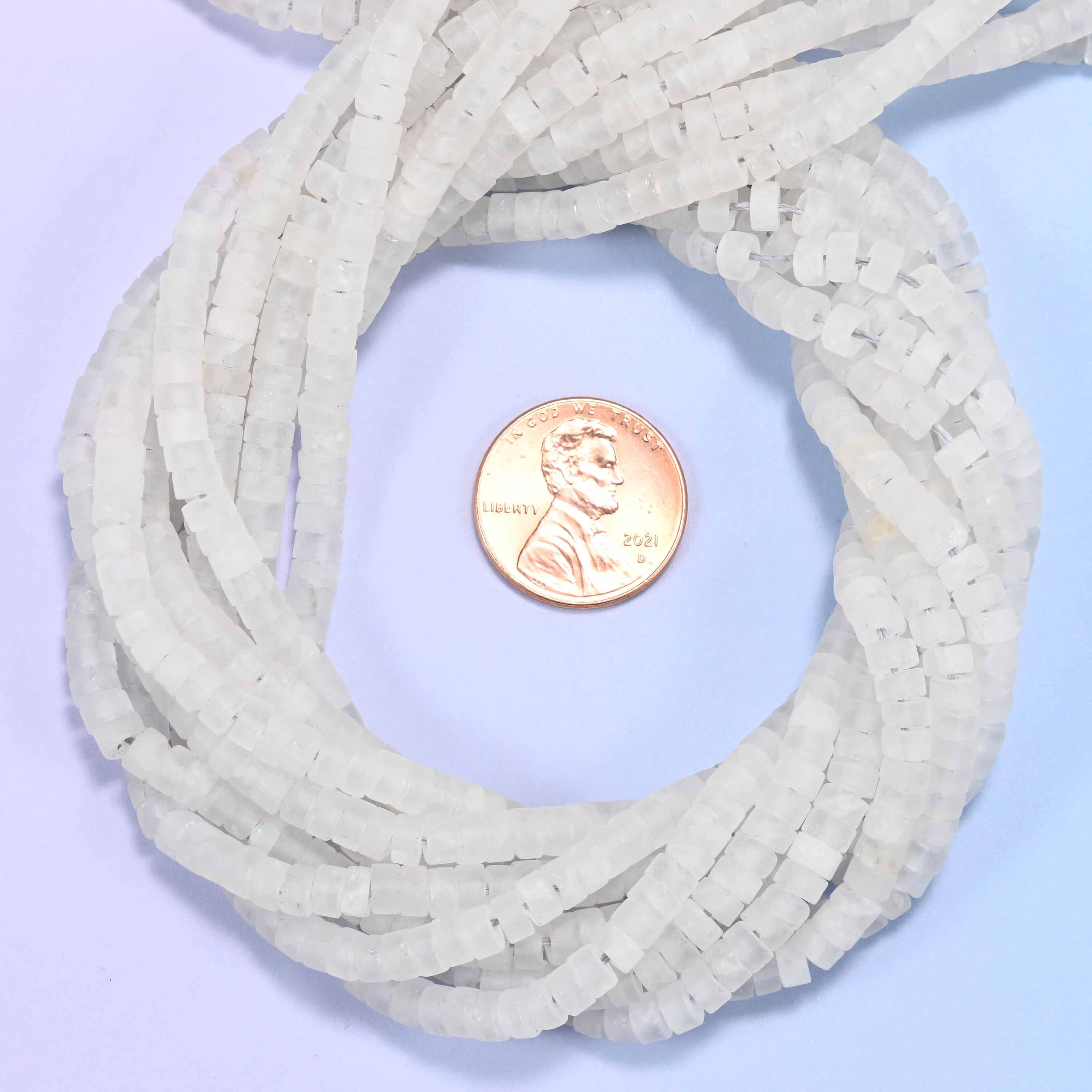 Matte Clear Quartz Heishi Disc Beads: Jewelry Making Supply, 15 Inch Strand