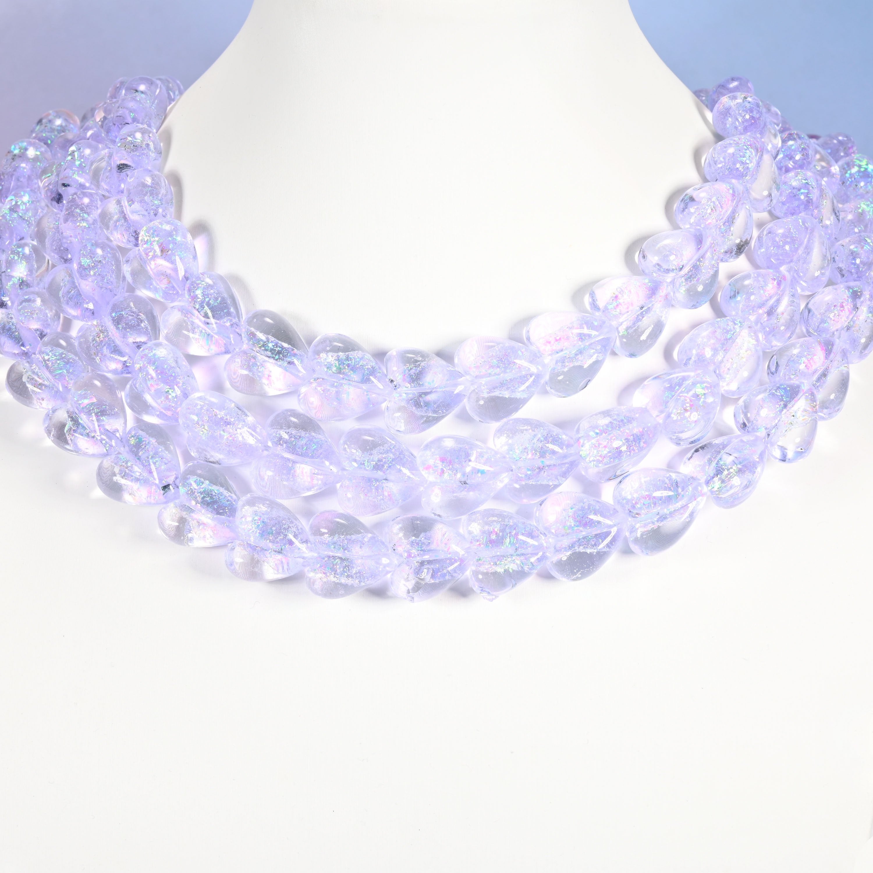 Light purple iridescent glass heart beads, 16x15mm