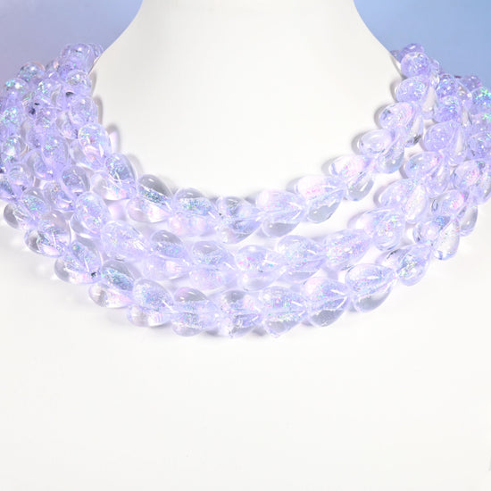 Light purple iridescent glass heart beads, 16x15mm