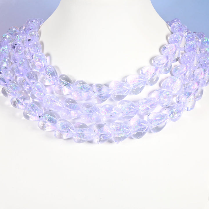 Light purple iridescent glass heart beads, 16x15mm