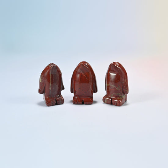 Three red jasper penguin crystal carvings, 1.5 inch, brick red natural stone