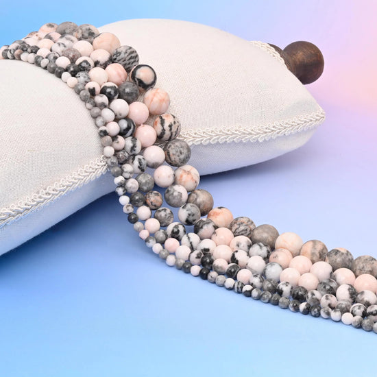 Pink Zebra Jasper Smooth Round Beads