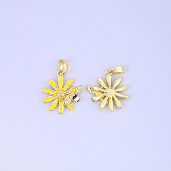 Sunflower Bee Charm Pendant, approximately 16.77mm x 16.32mm