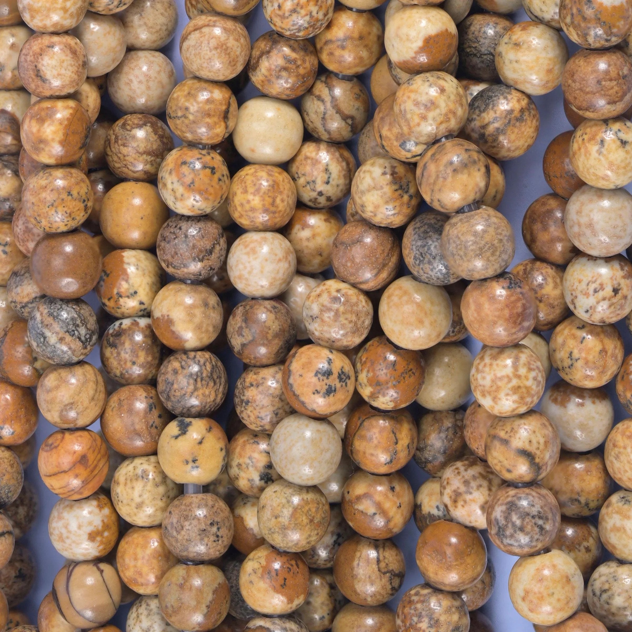 Picture Jasper Large Hole Round Beads 6mm 8mm 10mm, 8 inch half strand