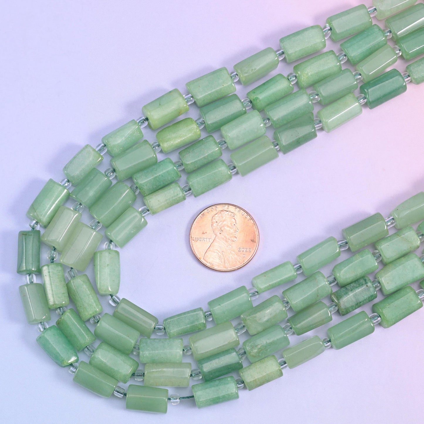 Green Aventurine Faceted Tube Beads, 15.5 inch strand