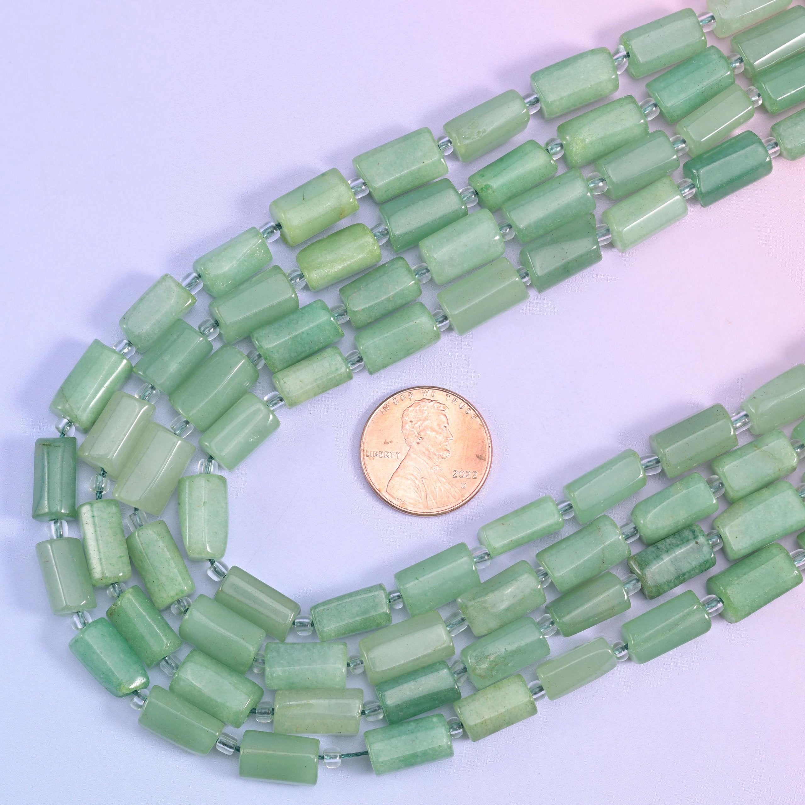 Green Aventurine Faceted Tube Beads, 15.5 inch strand