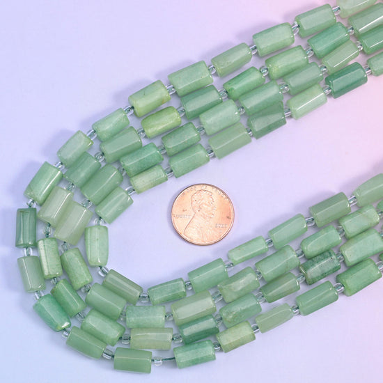 Green Aventurine Faceted Tube Beads, 15.5 inch strand