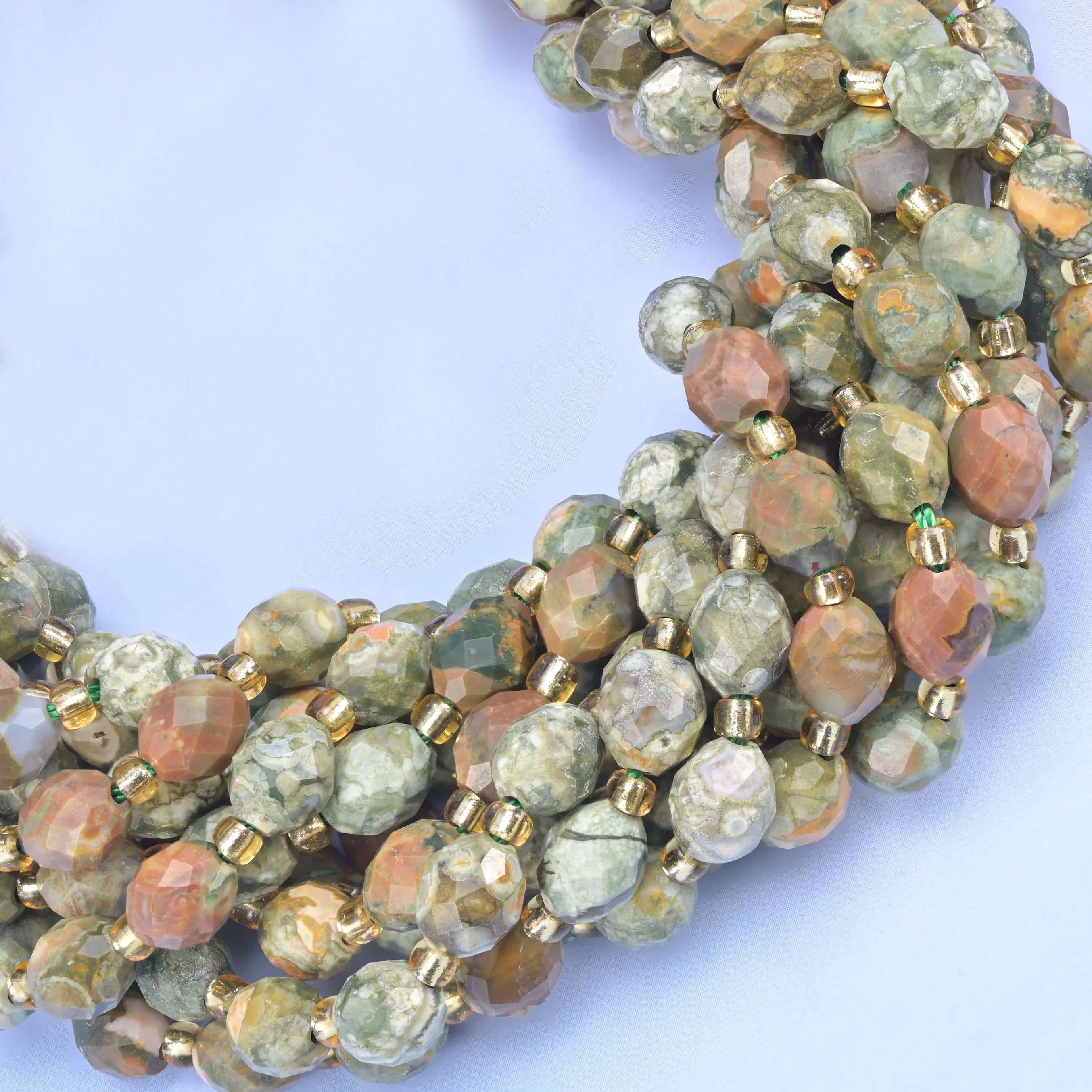 Snake Skin Jasper Faceted Rice Barrel Beads, hole approximately 1.0mm