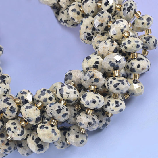 Faceted rondelle cut dalmatian jasper beads