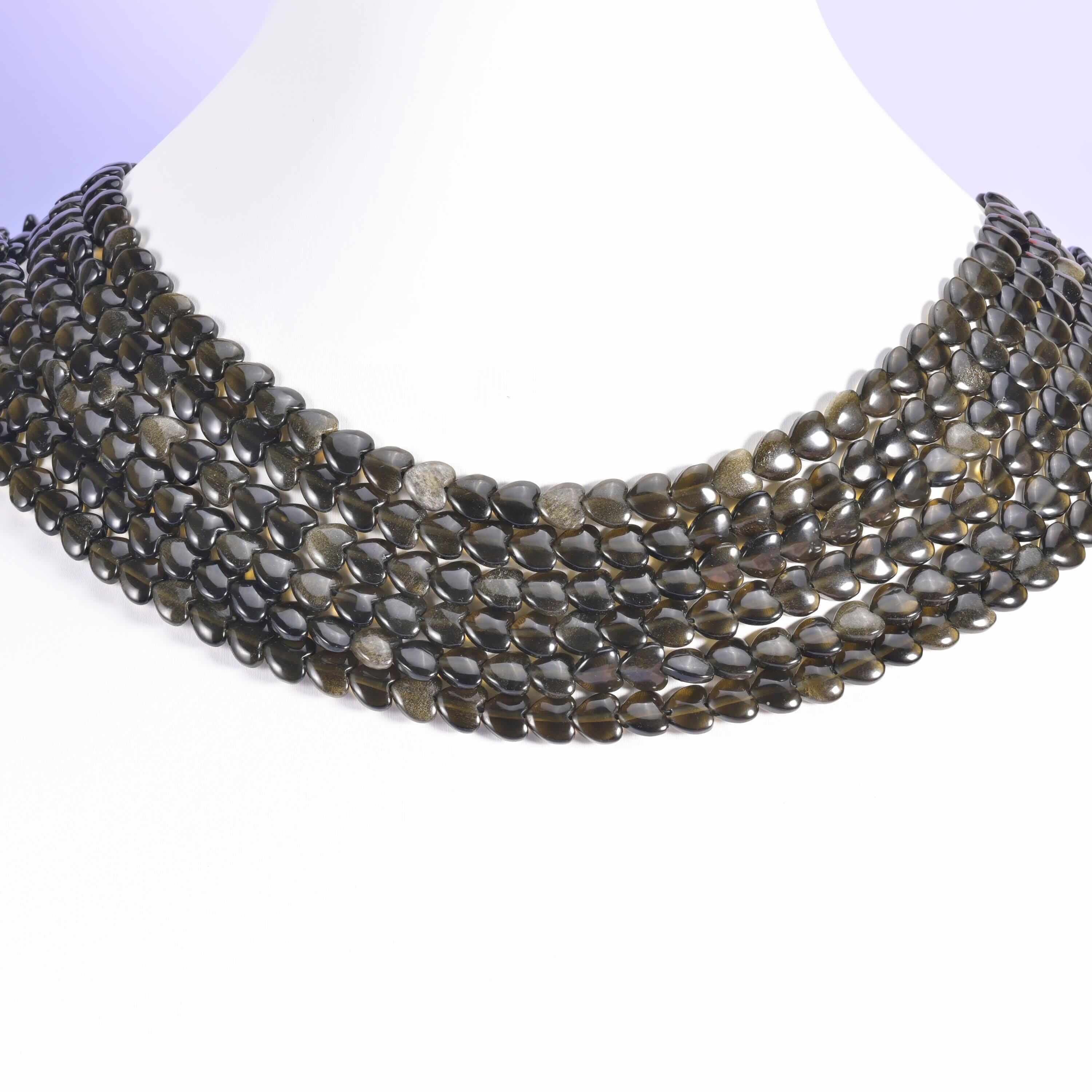 Gold Obsidian beads, heart shape, 6mm