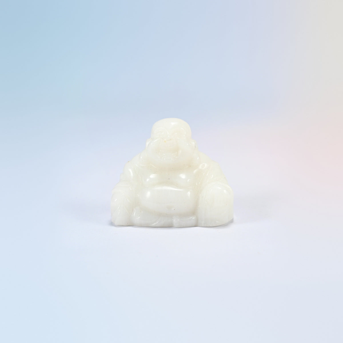 One white jade laughing Buddha crystal carving, creamy white natural stone