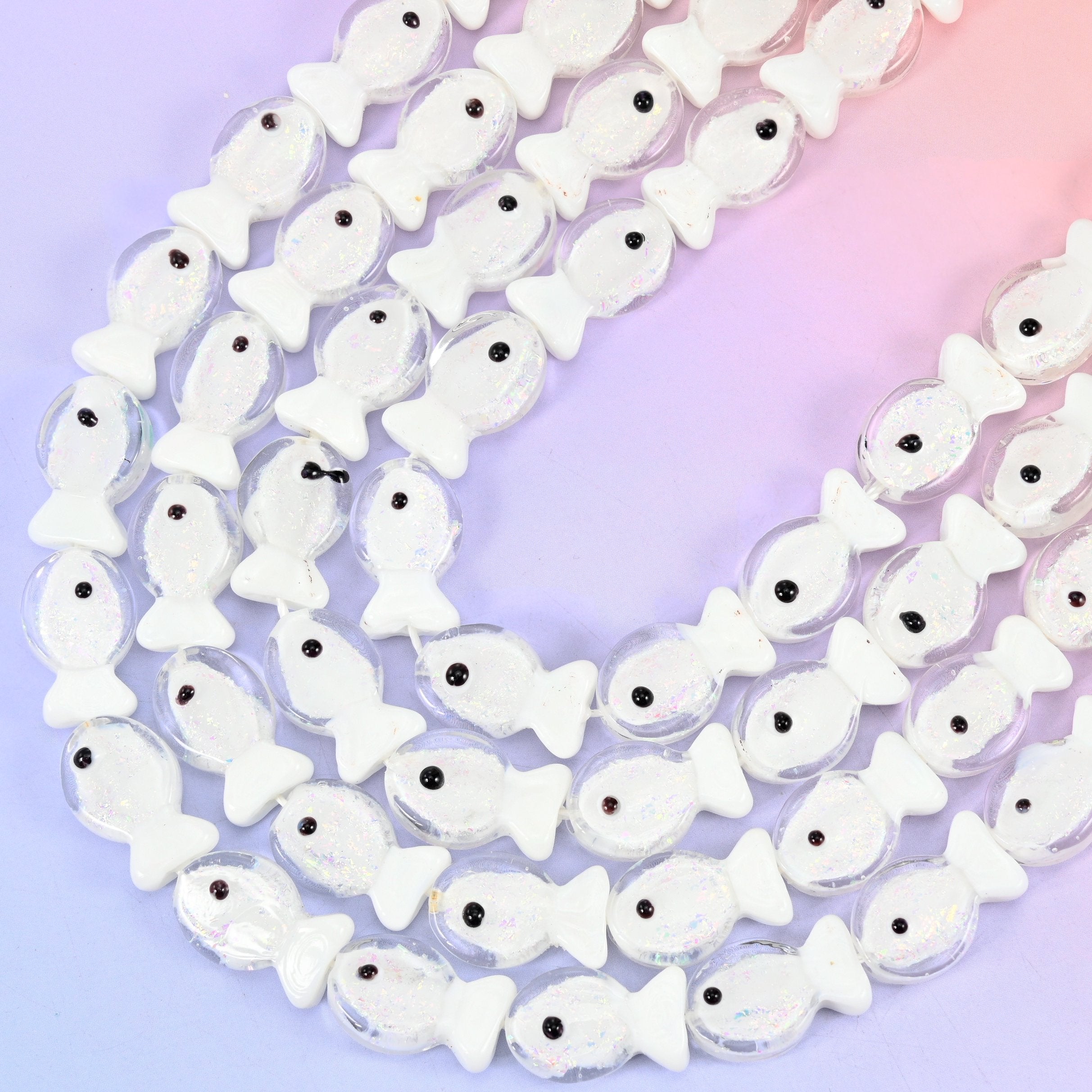 Iridescent White Fish Glass Beads: Jewelry Making Supply