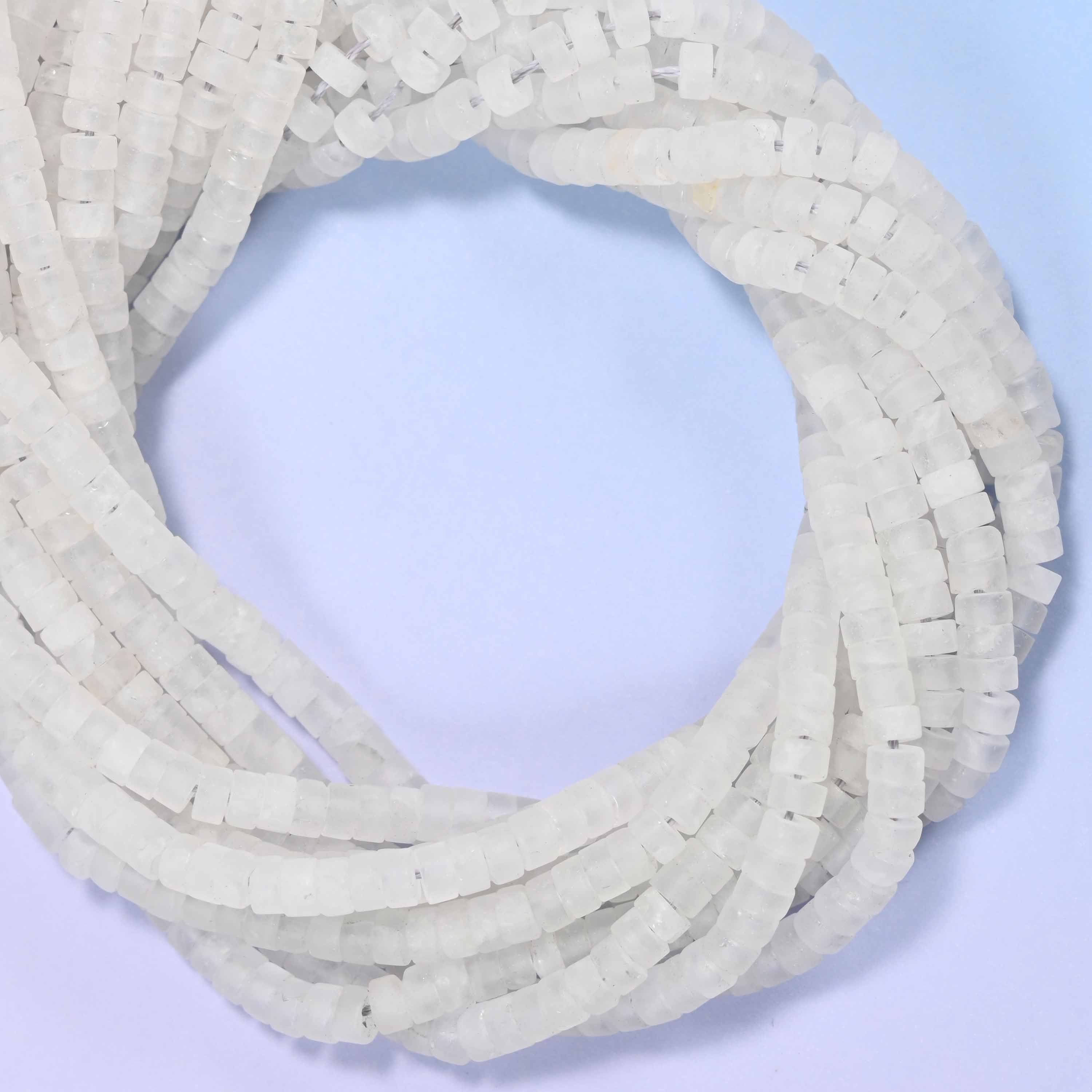 Matte Clear Quartz Heishi Disc Beads: Jewelry Making Supply, 15 Inch Strand