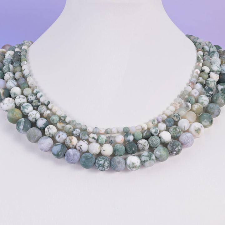 Green Tree Agate Matte Round Beads 4mm 6mm 8mm 10mm Jewelry Making 15 Inch Strand