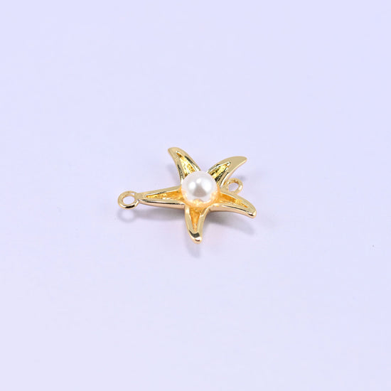 Sea Star Pearl Double Connector Pendants: 18K Gold Plated, Jewelry Making Supply