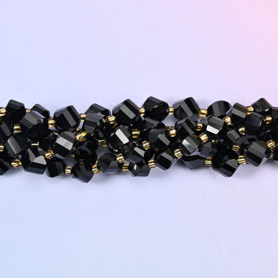 Jet Black Onyx Faceted Spiral Twist Beads 8mm 10mm, 8mm approximately 38 beads per strand / 10mm approximately 31 beads per strand