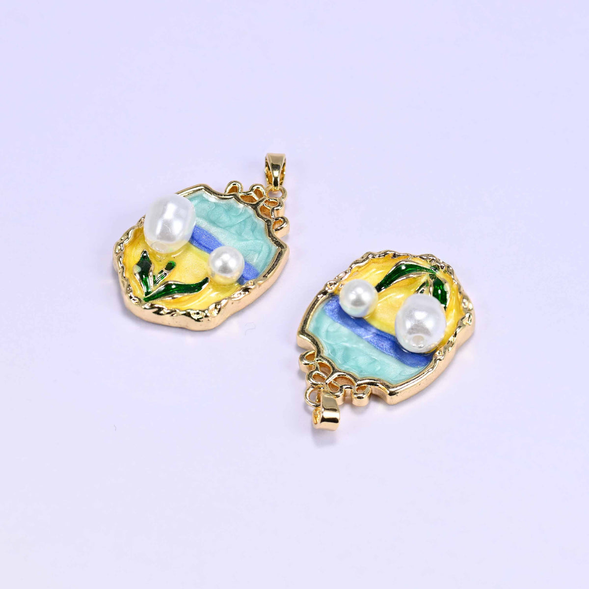 Ornate shield frame cut tulip charm pendant